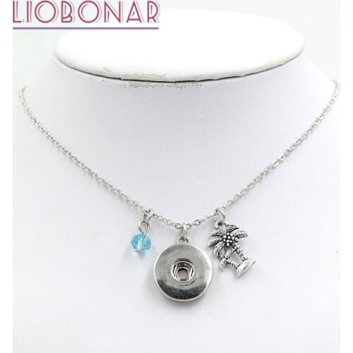 12pcs New Pendants Necklace 12 Birthstone Charm Ocean Beach Palm Tree Snap Necklace Fit 18mm Button Jewelry