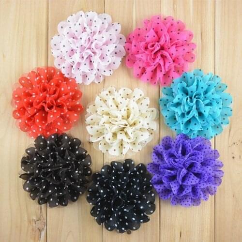 120pcs/lot 3.9" Dot Flower Chiffon Lace Flowers Without Hair Clip Fashion Headdress Flower Corsage Fabric Flowers For Headband