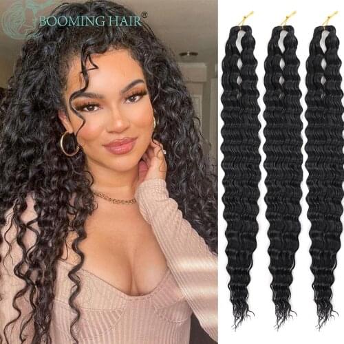 Deep Wave Braiding Hair Crochet Braids Extensions 30Inch Super Long Marly Hair For Women Synthetic Fake Hair 5PCS For A Wig Pink