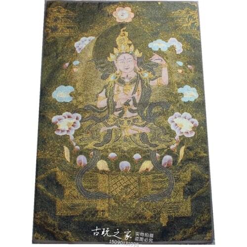 36 inch china Tibet embroidery Silk fengshui White tara Buddha statue Tangka Thangka Paintings Mural