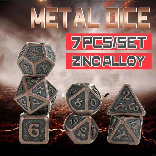 7Pcs/Set New Design Zinc Alloy Metal Dice 7pcs with Pouch for Dungeons and Dragon RPG MTG Board Games D20 D12 D10 D8 D6 D4
