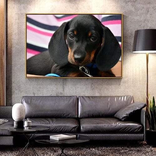 Artcozy Oil Canvas Painting black dog pet For Home Decoration Wall Art