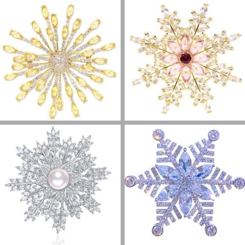 Snowflake Brooch Pin for Women Wedding Embellishment Bouquet Zirconia Brooches Jewelry Crystal Snow Flake Broach Christmas Gift