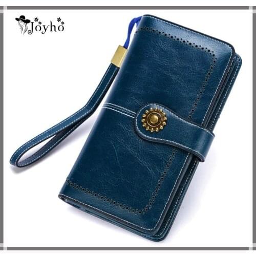 Long Leather Female Clutch Purse Cellphone Bag Coin Wallet Lady Brand Wax Oil Real Genuine Leather Women Wallet Large Money Bag