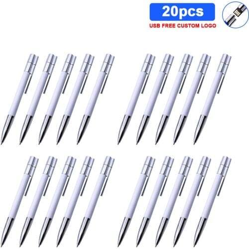 20pcs/lot Custom Logo Ballpoint USB 2.0 Flash Drive Memory Stick Multifuctional Business Gifts for Computer School Writing Pen