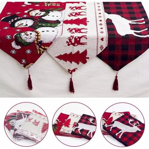 Huiran Linen Christmas Elk Snowman Table Runner Merry Christmas Decorations For Home 2020 Xmas Ornaments New Year 2021 Navidad