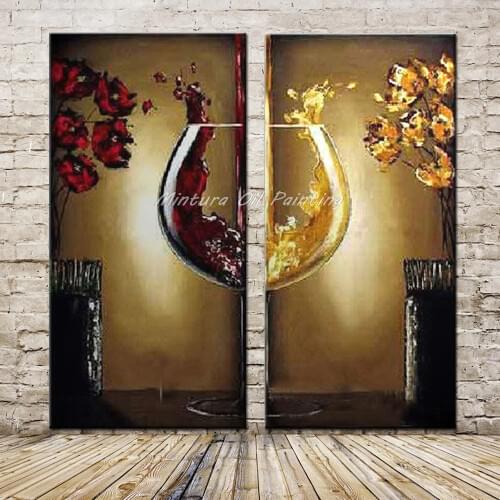 Mintura Art 2Pcs/Set Hand Painted Abstract Red Wine Glass Oil Paintings on Canvas Modern Wall Picture For Living Room Wall Decor