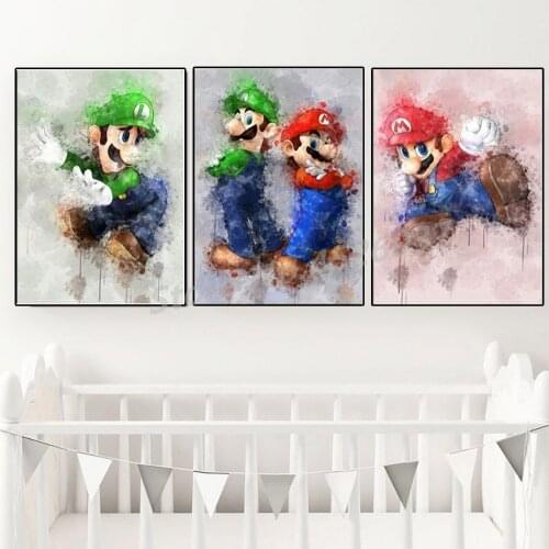 Mario Bros Video Game Poster Canvas Prints Modular Cartoon Picture Paintings For Living Room On The Wall Home Decor