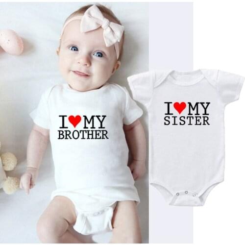 I Love My Sister Brother Newborn Twins Bodysuit Short-sleeved Cotton Infant Baby Boys Girls Onesies Rompers Body Twins Clothing