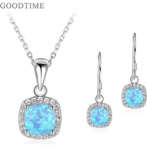 Fashion Women Necklace Pure 925 Sterling Silver Opal Earring And Necklace Set Zircon Pendant Jewelry For Bride Wedding Party