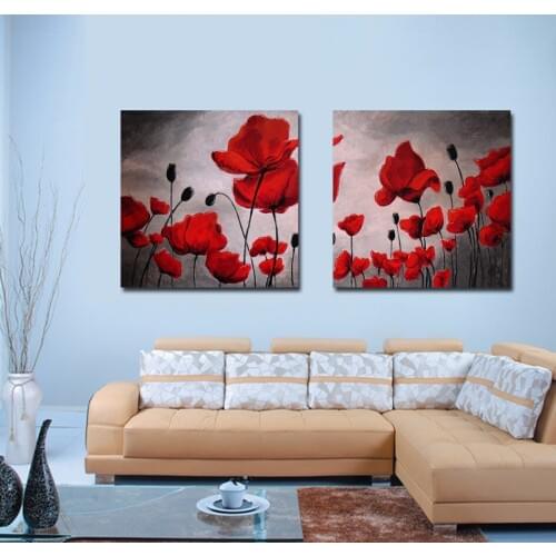 Red Poppy Painting wall art canvas 5d diy diamond paintings for living room vintage flowers picture diamond embroidery full,2pcs