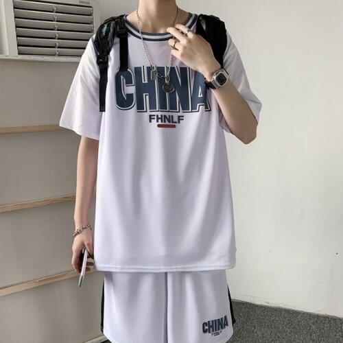 Mens tracksuit Short-sleeve T-shirt/suit shorts letter print loose casual summer new style cool trendy Oversized tops male