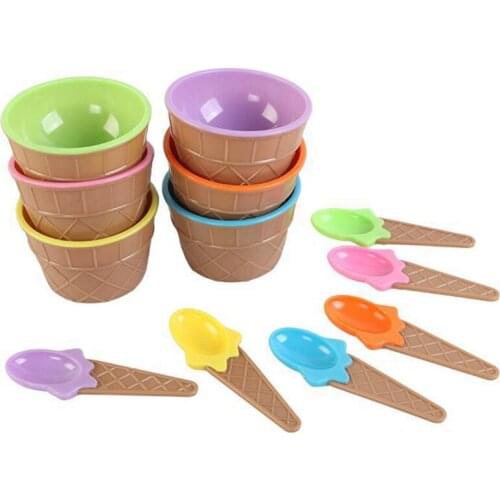Six Colors Set of Ice Cream Bowls with A Spoon Is A Wonderful Gift for Children Who Love Dessert Ice Cream Bowls