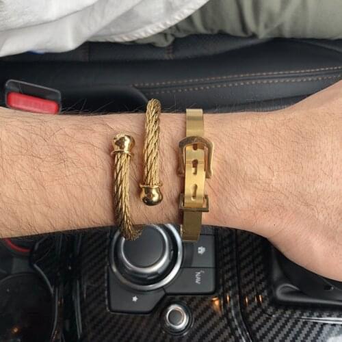 Wrist Jewelry Set Cable Wire Bracelet & Bangle Stainless Steel Bijoux Simple Blet Design Gold Bangles For Men Women Pulseras