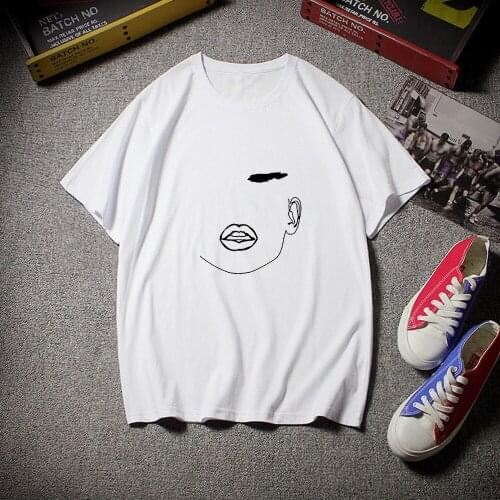 2020 New Korean Women T Shirts Harajuku Ulzzang Face Abstract Printed Tops Tee Summer Female Itself Oversize T Shirt for Ladies