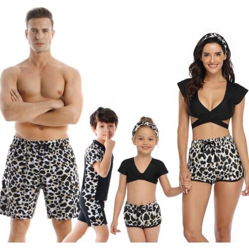 2021 New Family Look Matching Swimsuit Leopard Print Mother Daughter Swimsuit Men Boys Beach Shorts Family Matching clothes