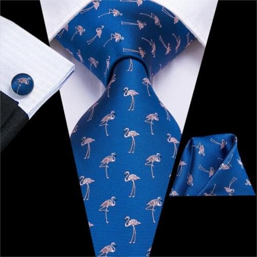 Hi-Tie Blue Animal Cartoon Party Mens Tie 8.5cm Green Silk Tie For Men Design Hanky Cufflink Quality Wedding Men Tie Set