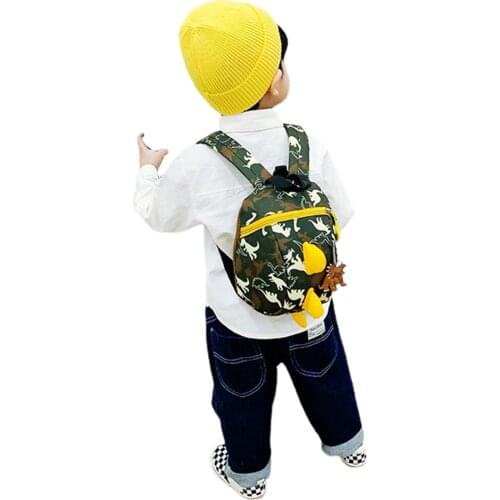 2021 New Trend Childrens Cartoon Dinosaur Printed Backpack with Anti-Lost Harness Lightweight Double Zipper Closure Backpack