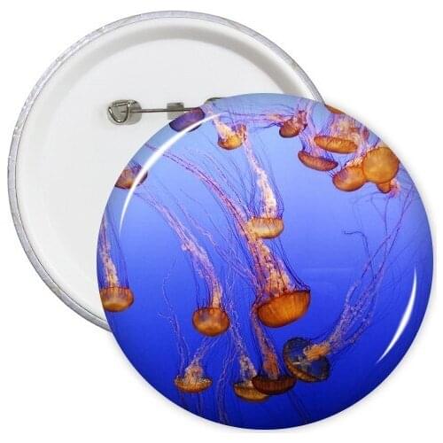 Ocean Jellyfish Science Nature Picture Round Pins Badge Button Clothing Decoration Gift 5pcs
