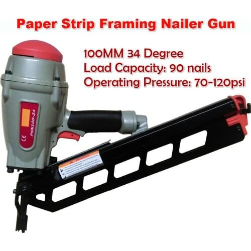 100MM 34Degree Clipped Head Paper Strip Framing Nailer Gun Pneumatic Paper Collated Nail Gun Large Tray Oblique Row Air Nail Gun