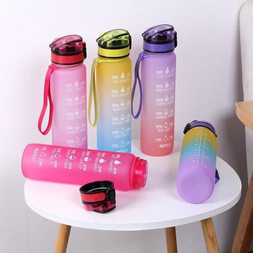 1L Outdoor Sports Water Bottle Tritan Material With Bounce Cover Time Scale Frosted Leakproof Cup Portable Fitness Water Jug