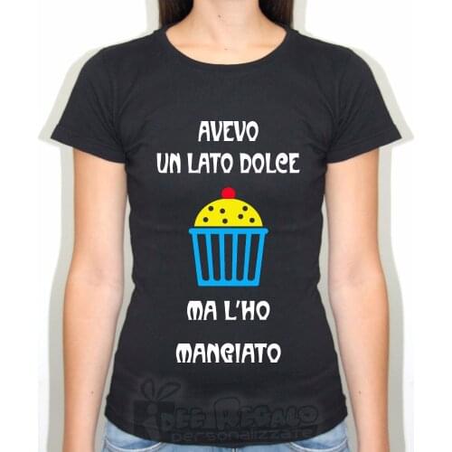 Casual Outwears Popular Design O neck short sleeved T-shirt SLIM FIT MAGLIETTA DONNA LATO DOLCE L'HO MANGIATO CAKE T shirt