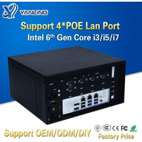 Yanling Industrial mini computer Intel core i3-6100 i5-6500 i7-6700 CPU RS232 RS485 COM 3 gigabit lan 4 POE port linux rugged pc