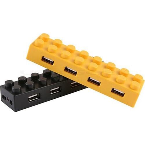 Rectangular 4-Port USB 2.0 Hub Plastic 4 Ports USB 2.0 Data Hub Splitter Adapter Portable for Laptop, PC, More USB Devices