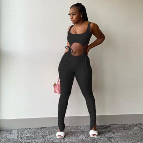 Ribbed Active Wear Fitness Rompers Womens 2021Sexy Fashion Hollow Out Bandage Workout Sports 2 Piece Sets Womens Outfits Cropped