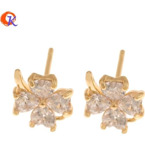 Cordial Design 30Pcs 7*9MM CZ Earrings Stud/Hand Made/DIY/Flower Shape/Genuine Gold Plating/Jewelry Accessories/Earring Findings