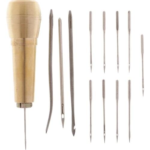 Metal Handle Sewing Awl for Leather Craft Fabric Awning Sails Tent Repair Tool With 13 Needles