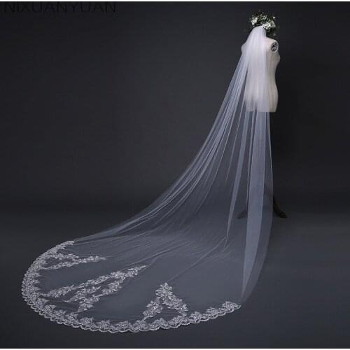 Wedding Accessories 2021 Appliques Tulle Long Cathedral Wedding Veil Lace Edge Bridal Veil with Comb veu de noiva Long
