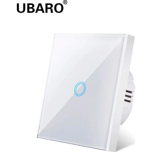 UBARO Light Switch eu Standard White Crystal Glass Panel Touch Switch Ac230v Switch 1 Gang 1 Way Wall Touch Switch