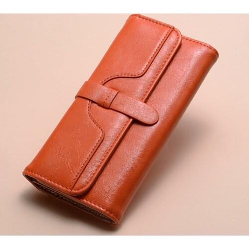 2021 Long Women Vintage Wallets Greased Leather Ladies Zipper Coin Purse Female Clutch Money Bag Credit Card Holder Wallet
