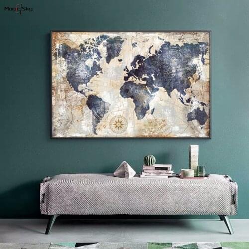 Vintage World Map Canvas Painting Posters and Prints Retro Wall Art Pictures For Living Room Home Decoration Accessories Modern