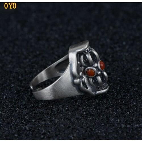 100%S925 silver vintage Thai silver craft Buddhist culture rotatable vajra silverware ring mans ring