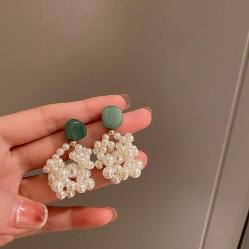 Vintage Aesthetic Gem Pearl Pendant Earrings For Women Girls Party Dating Wedding Travel Jewelry