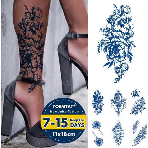Juice Extract Lasting Waterproof Temporary Tattoo Sticker Peony Flower Flash Tattoos Women Ink Arm Ankle Body Art Fake Tatto Men
