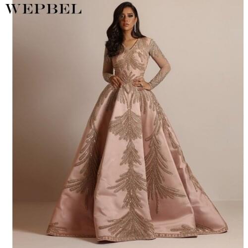 WEPBEL Fashion Women Long Sleeve Sequins Ball Gown Dress Bridesmaid Wedding Party Dresses Ladies Elegant Formal Dress