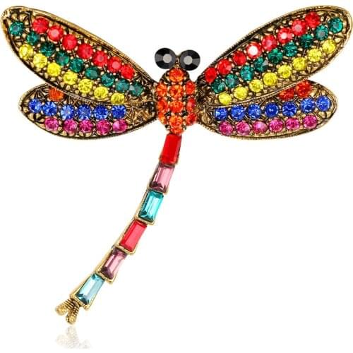 Colorful Crystal Vintage Designs Dragonfly Brooches for Women Insect Brooch Pin Fashion Dress Coat Accessories Cute Jewelry