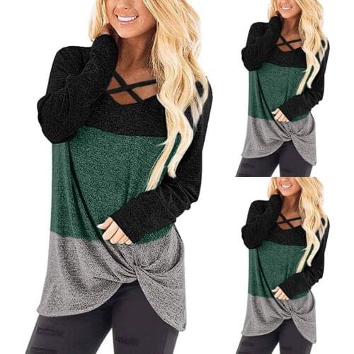 2021 Autumn Womens Tops Long Sleeve V-Neck Loose Striped Tees Tunics 3 Color Hollow Out Collar Hot Sales Shirt Camiseta mujer