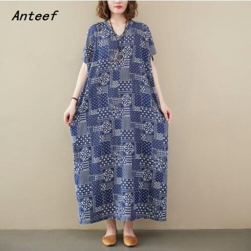 Short sleeve cotton satin vintage floral dresses for women casual loose long summer beach dress elegant clothes 2021 sundress