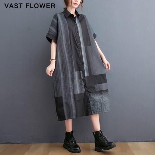 2021 Summer New Vintage Striped Shirt Dresses For Women Lapel Short Sleeve Loose Casual Ladies Long Dress Fashion Clothes 2021