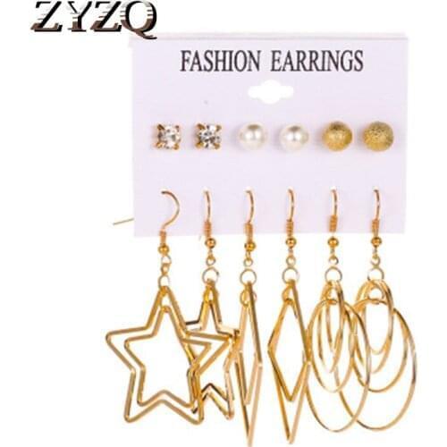 ZYZQ New Arrival Simple Drop Earrings Fashion Classic Hollow Out Geometric Star Shaped Pendant Jewel Earrings Wholesale Lots