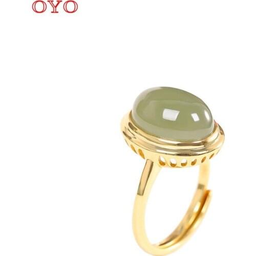 100% s925 silver gold-plated egg noodles Hetian sapphire ring fashion ladies live mouth ring new