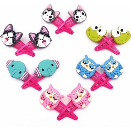 2Pcs/Set Girls Cute Cartoon Animals Frog Cat 5cm Hairpins Children Lovely Hair Clips Barrettes Headband Kids Hair Accessories