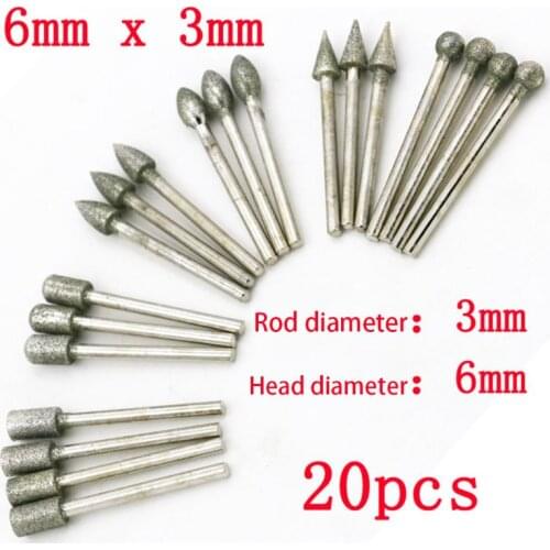 20/pcs 6X3mm Diamond Rotary Tool Sintered Diamond Burs Abrasive Grinding Head Accessories Diamond Bits