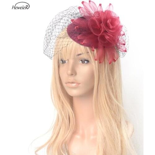5colors Handmade Fascinators Flower Church Veil Pillbox Hats Hair Clip Cocktail Races Wedding Party Women Hairpiece Headwear