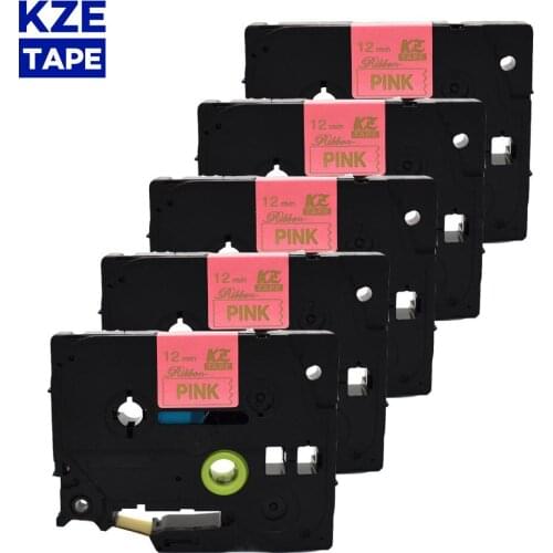 5PCS 12mm*4m Tze-RE34 Gold on Pink TZe Satin Ribbon Label Tape for Brother P-touch ribbon printer tz-RE34 tze RE34 TZ-RE34
