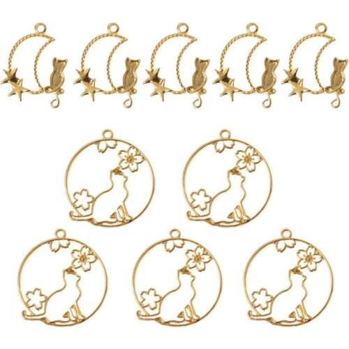 5Pcs Cat On Moon Blank Pendant UV Resin Frame Open Bezels Setting Jewelry Making